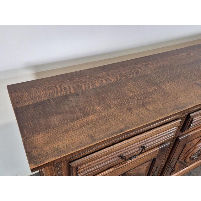 Brown Carved Oak Sideboard from DLG Dudouyt For Sale - Image 8 of 9