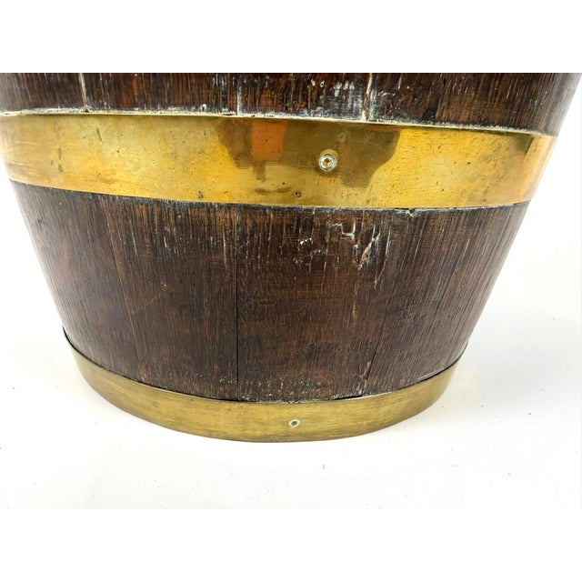 Antique Victorian Oak and Brass Barrel Umbrella Stand, 1890s For Sale - Image 5 of 13