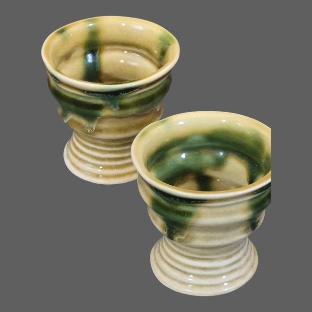 Late 20th Century Vintage Stoneware Rustic Set of Four Pedestal Cups "Retos Irish Country Pottery" - Set of 4 For Sale - Image 5 of 9
