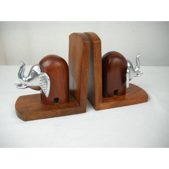 Safari Wood and Metal Elephant Bookends, Pair For Sale - Image 3 of 7