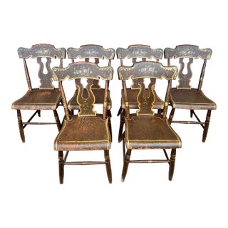 Set of 6 Paint Decorated Farmhouse Kitchen Chairs, Lancaster County, Pa Circa 1850’s For Sale