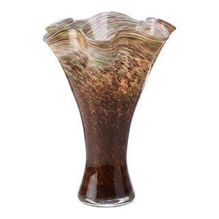 Vintage Mid-Century Swedish Confetti Frit Glass Handkerchief Vase - Mantorp Era For Sale