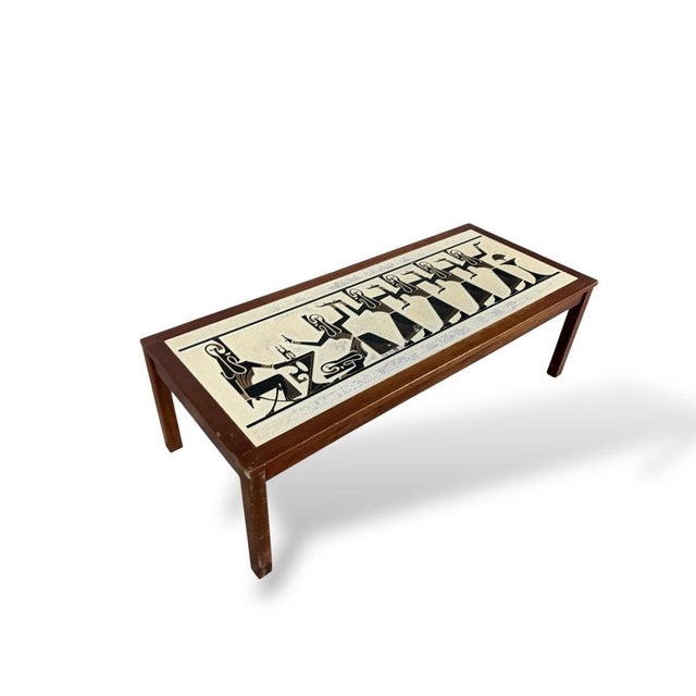 Mid-Century Egyptian-Style Teak and Tile Coffee Table For Sale - Image 5 of 8