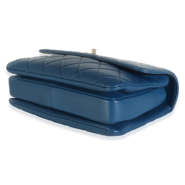 Animal Skin Navy Quilted Lambskin Medium Trendy Top Handle Bag For Sale - Image 7 of 8