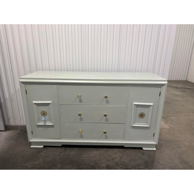 Vintage Chinoiserie Coastal Style Painted Sideboard For Sale In Chicago - Image 6 of 7