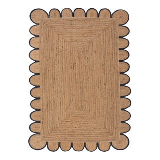 Black Scallop Edge Jute Rug 5x8 Ft. For Sale