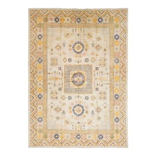 Modern Khotan Style Hand-Knotted Wool Rug Neutral & Ochre Transitional 10x14 For Sale