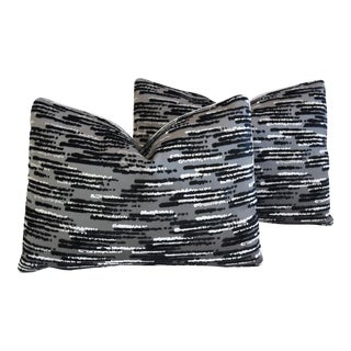 Modern Zinc Textiles Cut & Uncut Velvet Feather/Down Pillows 22" X 16" - Pair For Sale