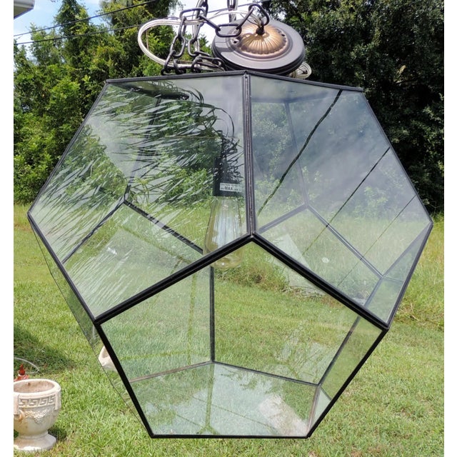Late 20th Century Large Vintage Late 20th Century Glass Metal Polygon Panel Ceiling Fixture Pendant For Sale - Image 5 of 8