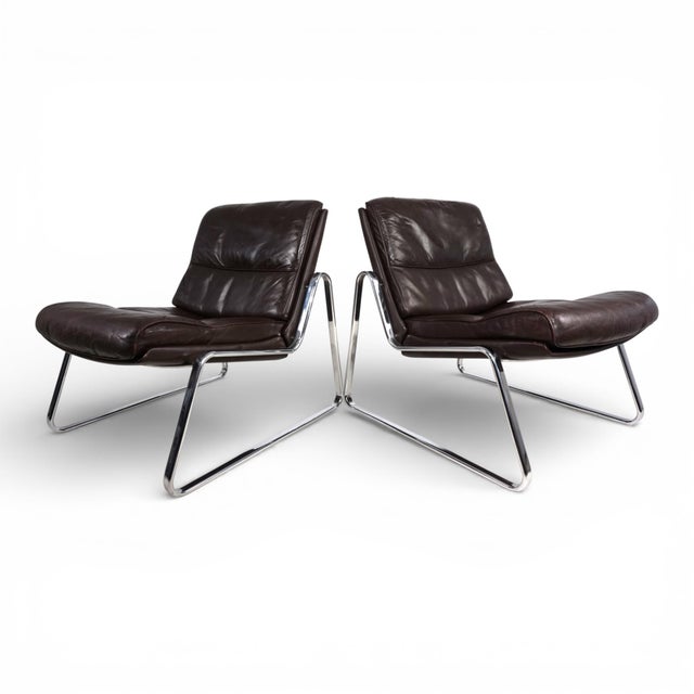 Mid-Century Modern Lounge Chairs in Brown Leather by Gerd Lange for Drabert, 1970s, Set of 2 For Sale - Image 3 of 18