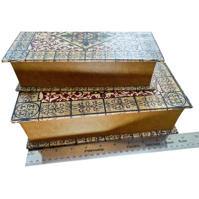 Pair of Trompe L’Oeil Faux Book Boxes in the Italian Florentine Style, 11" For Sale - Image 15 of 15
