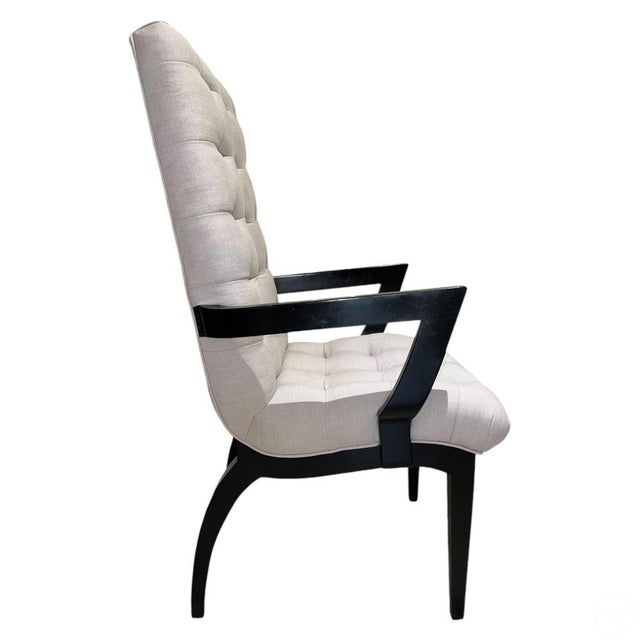 Mid 20th Century Mid 20th Century Asian-Influenced Upholstered High Back Tufted Attributed to James Mont- A Pair For Sale - Image 5 of 8