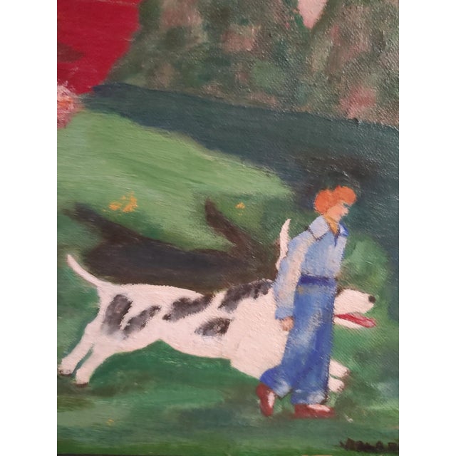 1954 Outsider Art Oil Painting of Nostalgic Outdoor Scene, Framed For Sale - Image 4 of 7