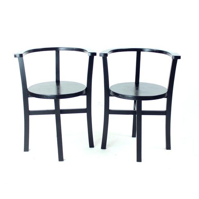 Black Oak Dining Chairs, Fomer Czechoslovakia 1930s, Set of 4 For Sale - Image 16 of 18