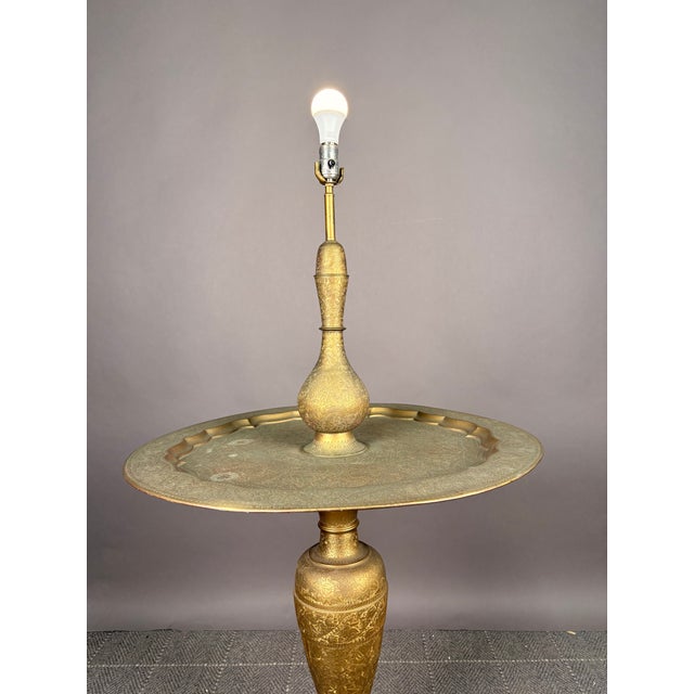 1950s Moroccan Etched Brass Floor Lamp With Tray Table For Sale - Image 9 of 10