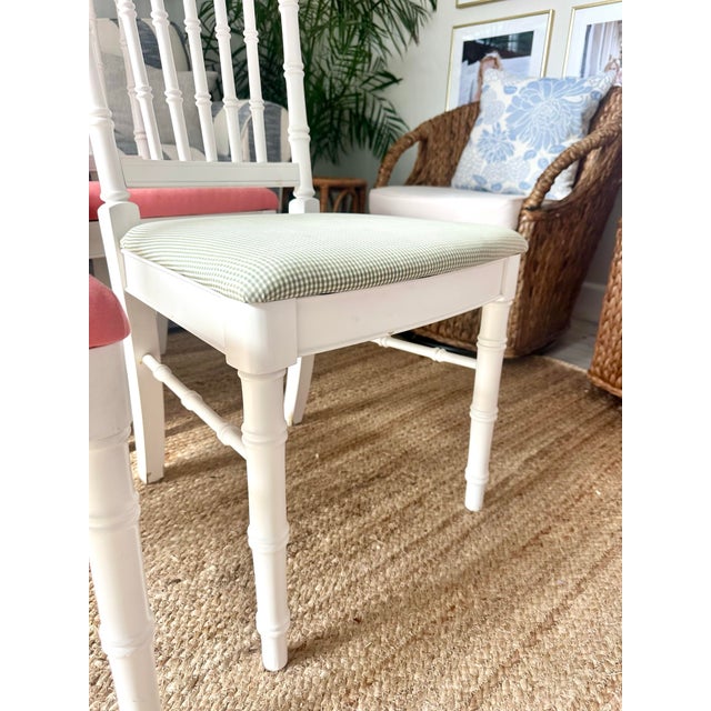 Thomasville Set of 6 Vintage White Faux Bamboo Dining Chairs For Sale - Image 4 of 6
