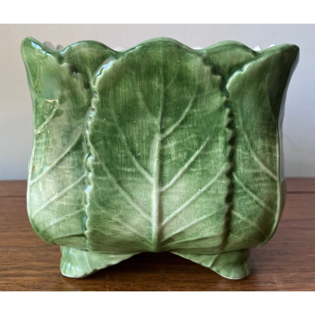 1990s Vietri Italian Cabbage Leaf Cachepot/Planter For Sale - Image 5 of 8