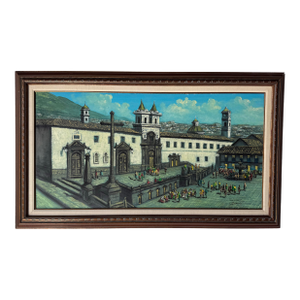 1980’s Jorge Guarderas “San Francisco, Quito Ecuador” Landscape Oil on Canvas Painting, Framed