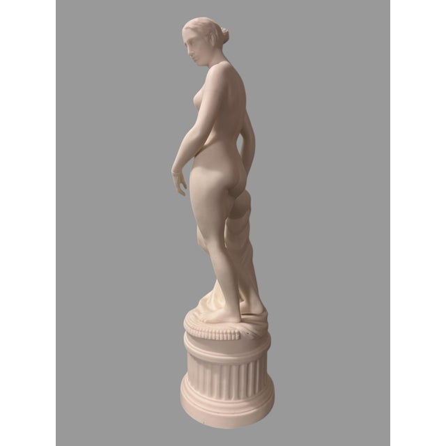 Antique Victorian 14" Art Nouveau Figural Parian Statue of Hiram Powers Greek Slave For Sale - Image 4 of 6