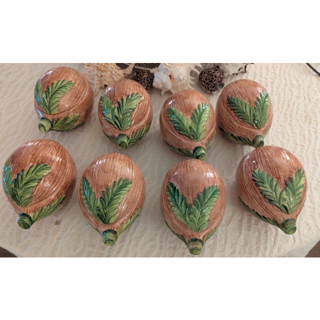 "Set of 8 Vietri Italy Faux Bois Coconut Lidded Boxes, Fern Leaf, Palm Beach" For Sale - Image 11 of 11