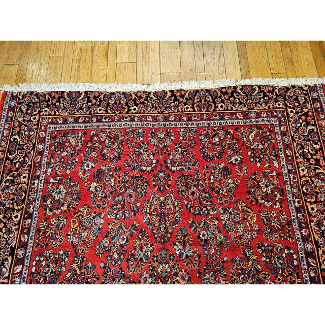 Antique Sarouk Area Rug, Hand-Knotted Wool, Allover Floral Pattern, 9x11, Red & Navy For Sale - Image 11 of 16