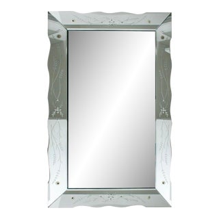 Large Mid-Century Etched and Beveled Scalloped Venetian Wall Mirror For Sale