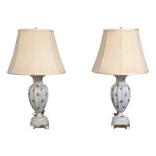 1970s Pair Paul Hanson Design Floral Porcelain Table Lamps For Sale