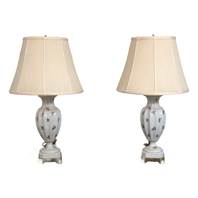 1970s Pair Paul Hanson Design Floral Porcelain Table Lamps For Sale