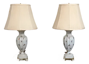 1970s Pair Paul Hanson Design Floral Porcelain Table Lamps