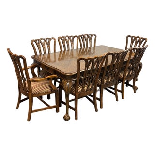 Century Furniture Queen Anne Style Extension Dining Table + Eight Chairs Set For Sale