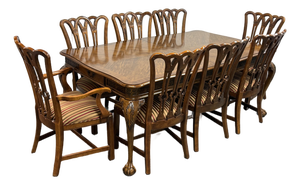 Century Furniture Queen Anne Style Extension Dining Table + Eight Chairs Set