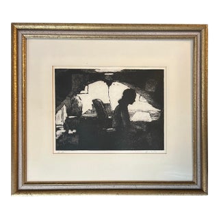 1970’s Expressionist Woman Silhouetted in Room Lithograph For Sale