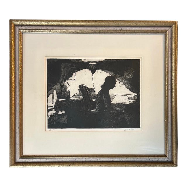 1970’s Expressionist Woman Silhouetted in Room Lithograph For Sale