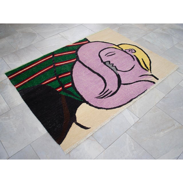 Textile Hand Woven New Rug Kilim - Pablo Picasso Art Inspired - Contemporary Area Rug 3′8″ × 5′ For Sale - Image 7 of 17
