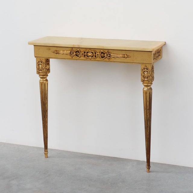 Louis XVI Style Gilt Wall Console with Onyx Marble Top, Italy, 1950s For Sale - Image 12 of 12