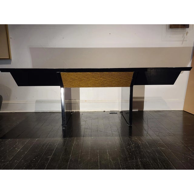 Ultra modern black laquer / zebrawood Executive Desk by Giovanni Offredi for Saporiti Italy. Sleek modern black laquer top...