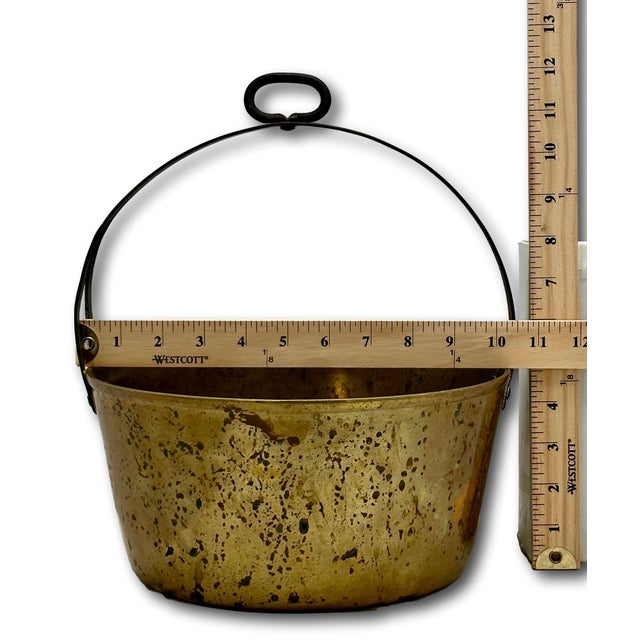 Unusual Mid 1800s Antique Heavy Brass & Hand Wrought Iron Fireplace Hearth Hanging Cooking Pot For Sale - Image 18 of 18