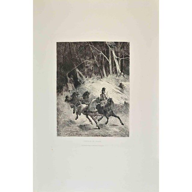 Chevaux de Poste is a black and white etching realized by Charles Amédée de Boret (1837–1916) in 1870s. Titled in the...