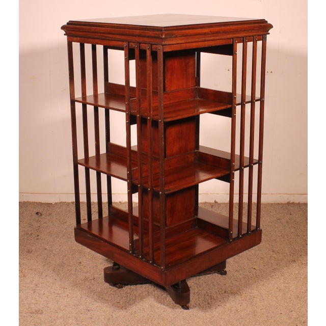 Revolving Bookcase with Iron Base and Inlays, 1890s For Sale - Image 14 of 14
