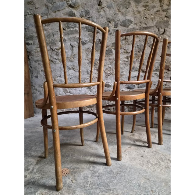 1940s Vintage Bentwood Bistro Chairs from Fischel, Czechoslovakia, 1940s, Set of 4 For Sale - Image 5 of 18