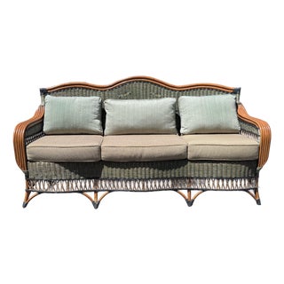 Vintage 1980s Braxton Culler Style Rattan Sofa For Sale