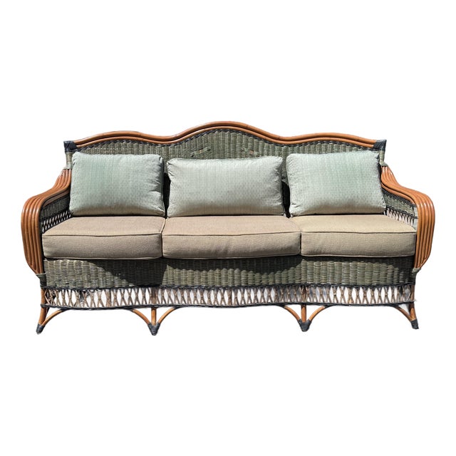 Vintage 1980s Braxton Culler Style Rattan Sofa For Sale