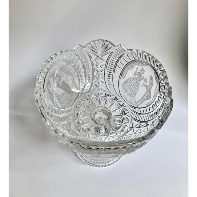 Transparent Early 20th C. "He Presenting Her Flowers" Crystal Pedestal Bowl For Sale - Image 8 of 18