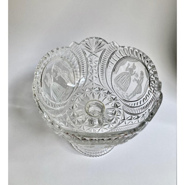 Transparent Early 20th Century "He Presenting Her Flowers" Crystal Pedestal Bowl For Sale - Image 8 of 18