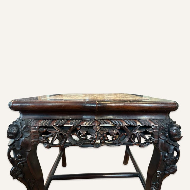 Wood Qing Dynasty 19th Century Carved Chinese Rosewood Chair With Stone Seat For Sale - Image 7 of 9
