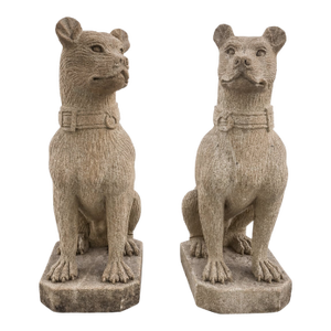 Late 20th Century Pair of English Style Cast Stone Guardian Dog Statues