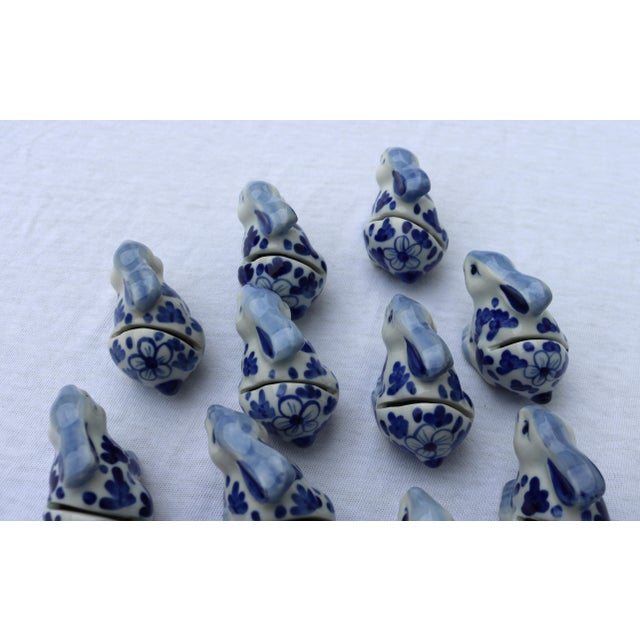 Ceramic Vintage Delft Blue and White Bunny Rabbit Ceramic Place Card Holders-Set of 11 For Sale - Image 7 of 15