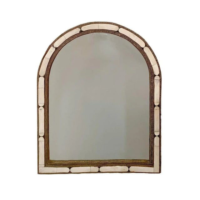Arched Hollywood Regency White Camel Bone Mirror, a Pair A pair of arched white camel bone mirrors. With white camel bones...