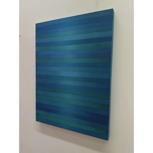 "Blue and Green Stripes" Abstract Acrylic Painting by Piotr Lazowski For Sale In Los Angeles - Image 6 of 8