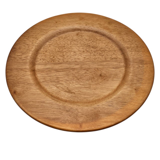 Late 20th Century Blond Wood Hand Turned Charcuterie Cheese Platter Round 12.5in For Sale - Image 5 of 7